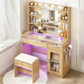 Artiss Dressing Table Vanity Desk Set 10 LED Bulbs RGB Light Wood FURNI-L-DRESS09-WD-AB