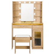 Artiss Dressing Table Vanity Desk Set 10 LED Bulbs RGB Light Wood FURNI-L-DRESS09-WD-AB