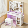 Artiss Dressing Table Vanity Desk Set 10 LED Bulbs RGB Light White FURNI-L-DRESS09-WH-AB