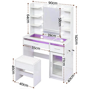 Artiss Dressing Table Vanity Desk Set 10 LED Bulbs RGB Light White FURNI-L-DRESS09-WH-AB