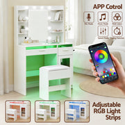 Artiss Dressing Table Vanity Desk Set 10 LED Bulbs RGB Light White FURNI-L-DRESS09-WH-AB