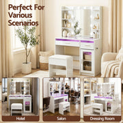 Artiss Dressing Table Vanity Desk Set 10 LED Bulbs RGB Light White FURNI-L-DRESS09-WH-AB