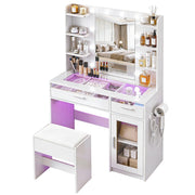 Artiss Dressing Table Vanity Desk Set 10 LED Bulbs RGB Light White FURNI-L-DRESS09-WH-AB
