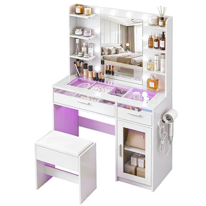 Artiss Dressing Table Vanity Desk Set 10 LED Bulbs RGB Light White FURNI-L-DRESS09-WH-AB