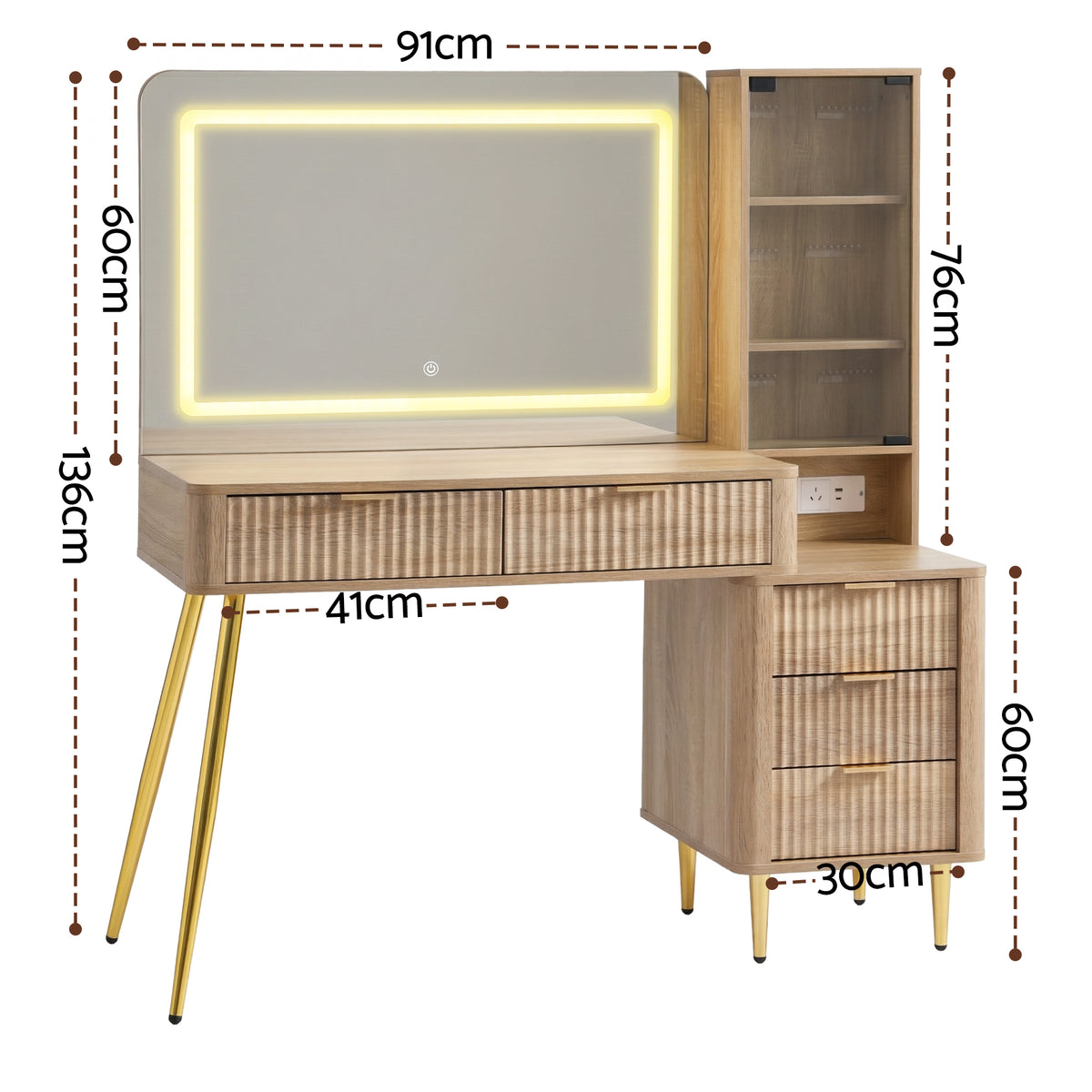 Artiss Dressing Table LED Vanity Desk Charging Station Wood FURNI-L-DRESS10-WD-AB