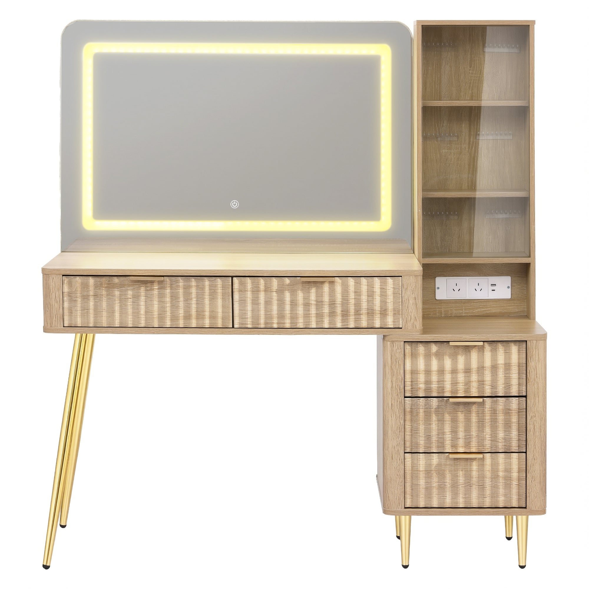 Artiss Dressing Table LED Vanity Desk Charging Station Wood FURNI-L-DRESS10-WD-AB