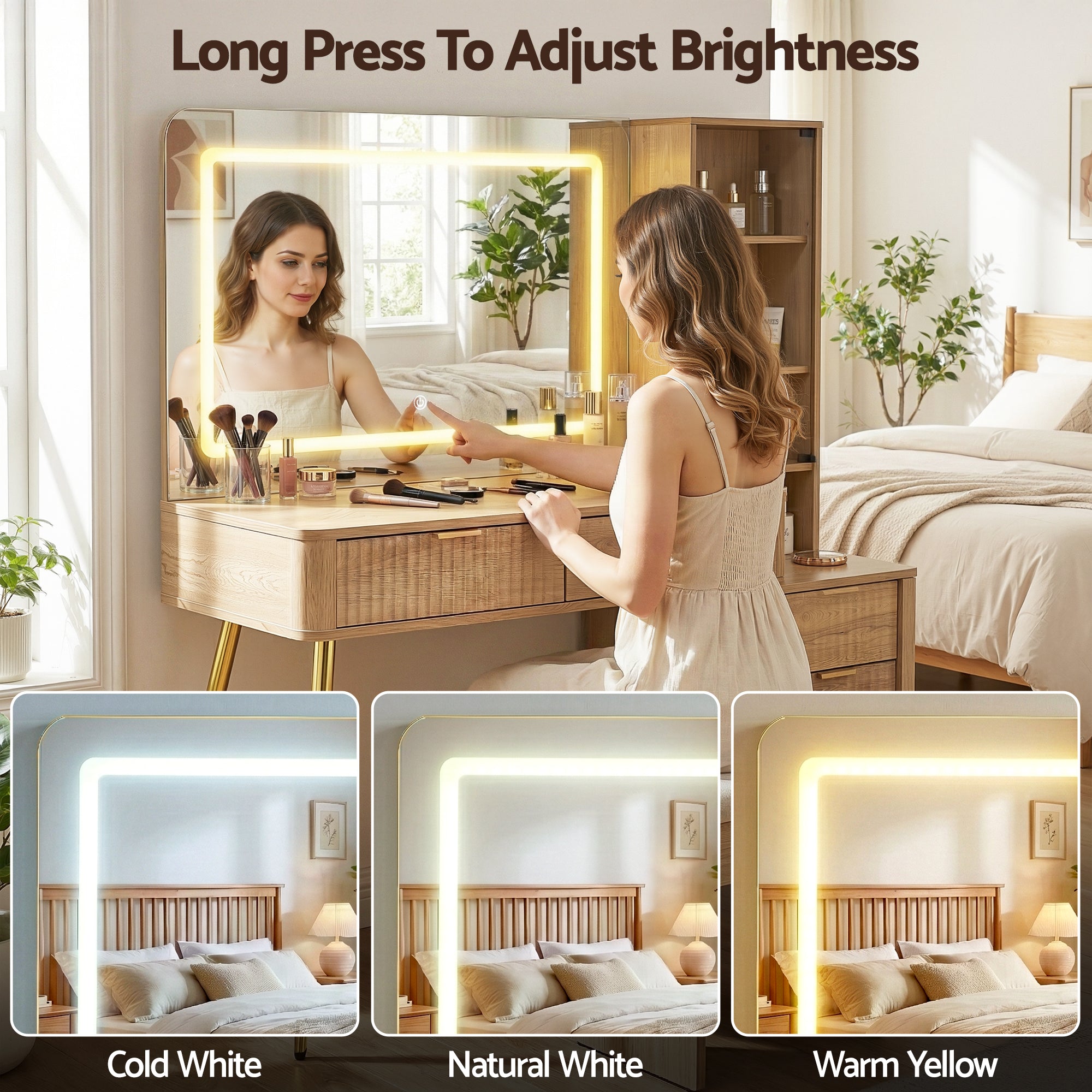 Artiss Dressing Table LED Vanity Desk Charging Station Wood FURNI-L-DRESS10-WD-AB