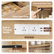 Artiss Dressing Table LED Vanity Desk Charging Station Wood FURNI-L-DRESS10-WD-AB