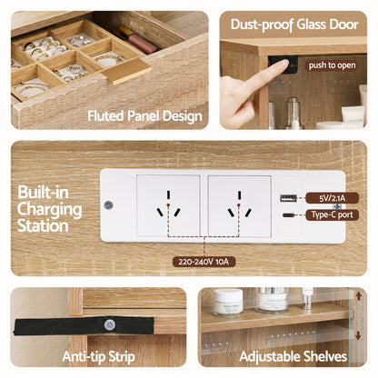 Artiss Dressing Table LED Vanity Desk Charging Station Wood FURNI-L-DRESS10-WD-AB