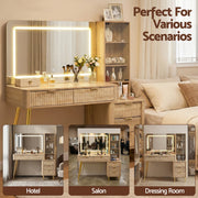 Artiss Dressing Table LED Vanity Desk Charging Station Wood FURNI-L-DRESS10-WD-AB