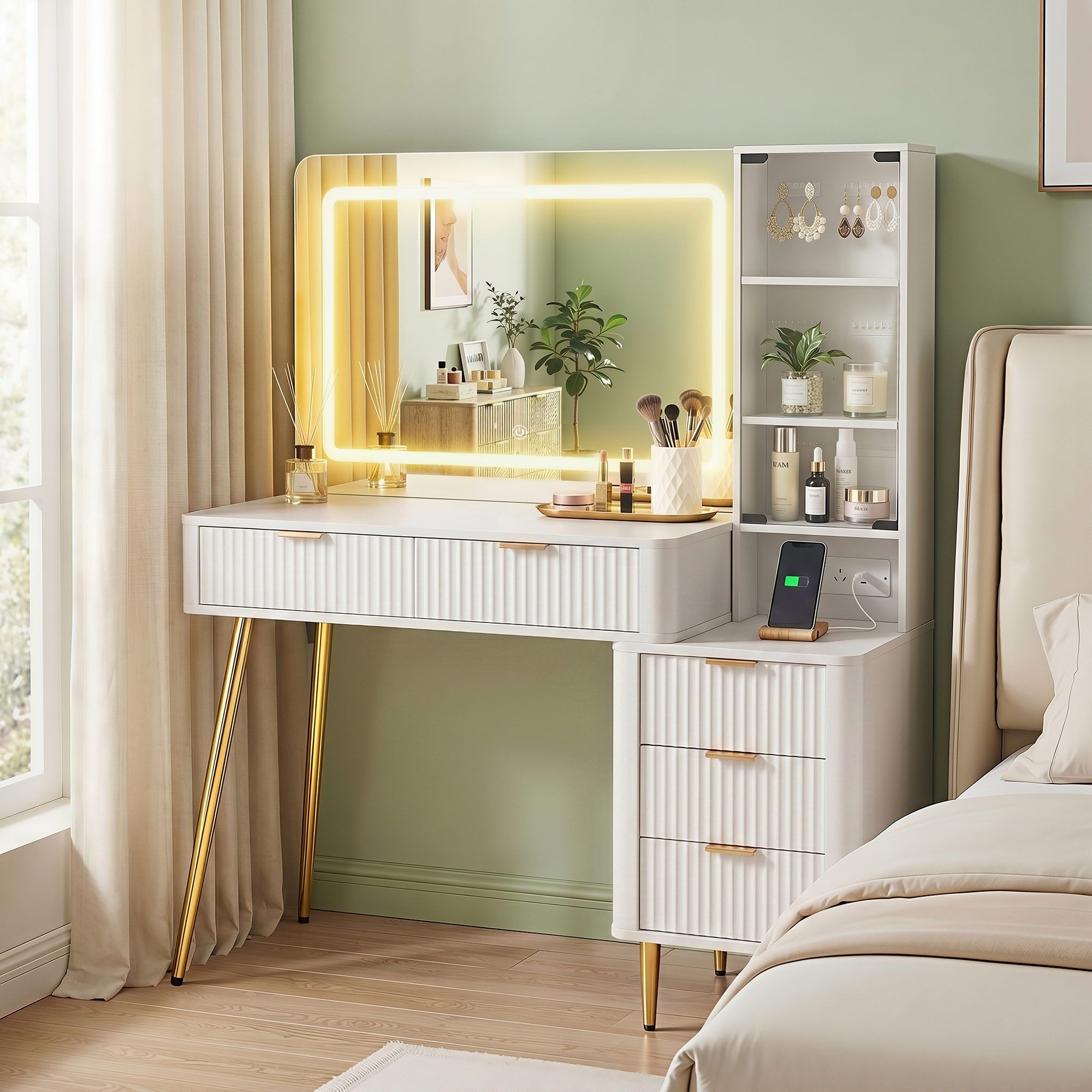 Artiss Dressing Table LED Vanity Desk Charging Station White FURNI-L-DRESS10-WH-AB