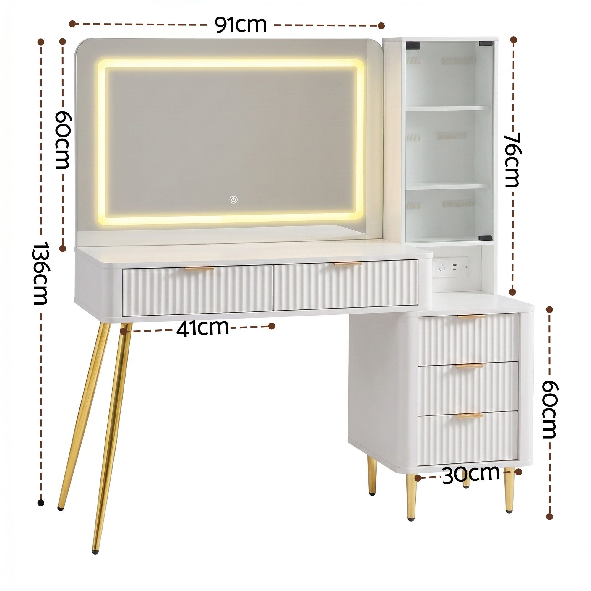 Artiss Dressing Table LED Vanity Desk Charging Station White FURNI-L-DRESS10-WH-AB