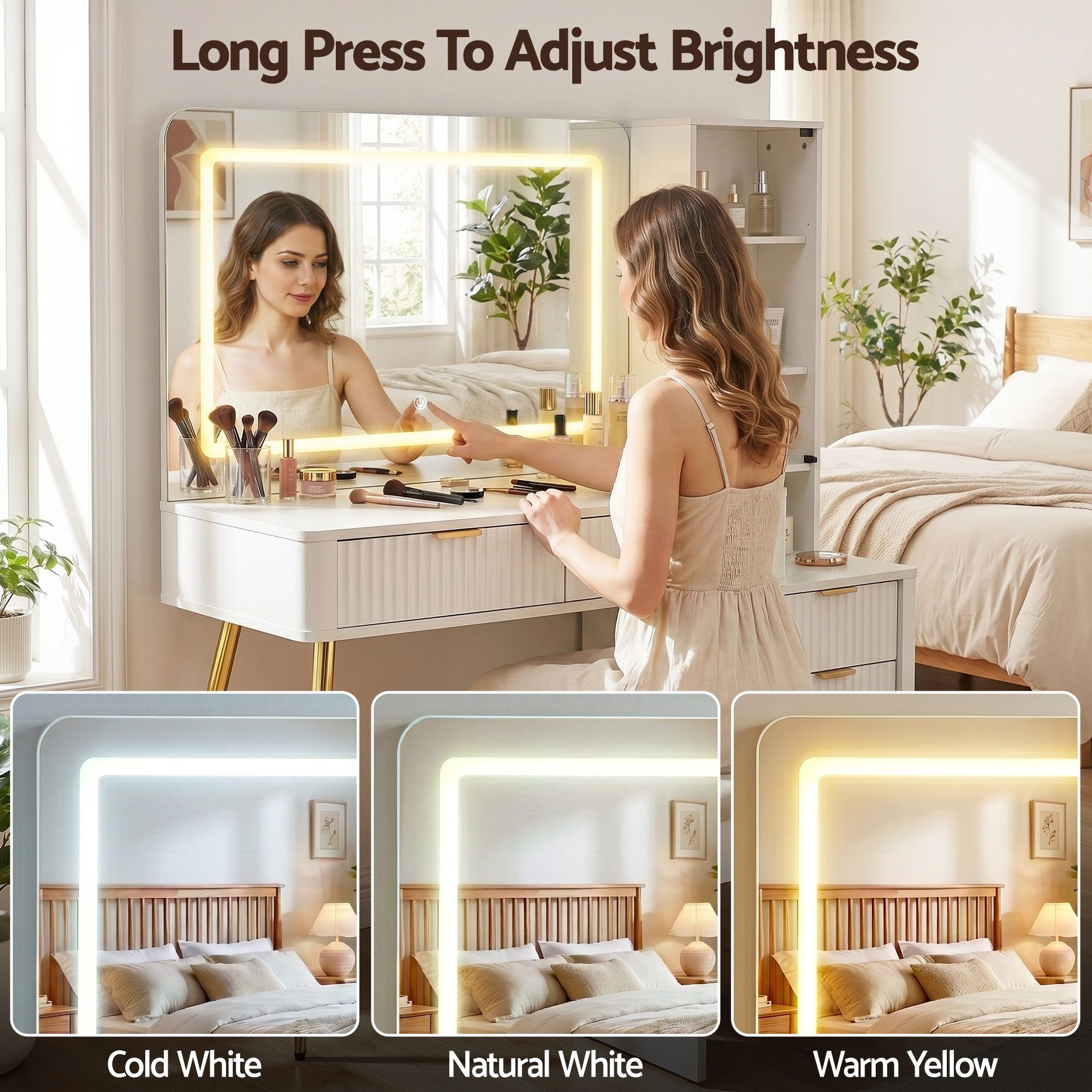 Artiss Dressing Table LED Vanity Desk Charging Station White FURNI-L-DRESS10-WH-AB