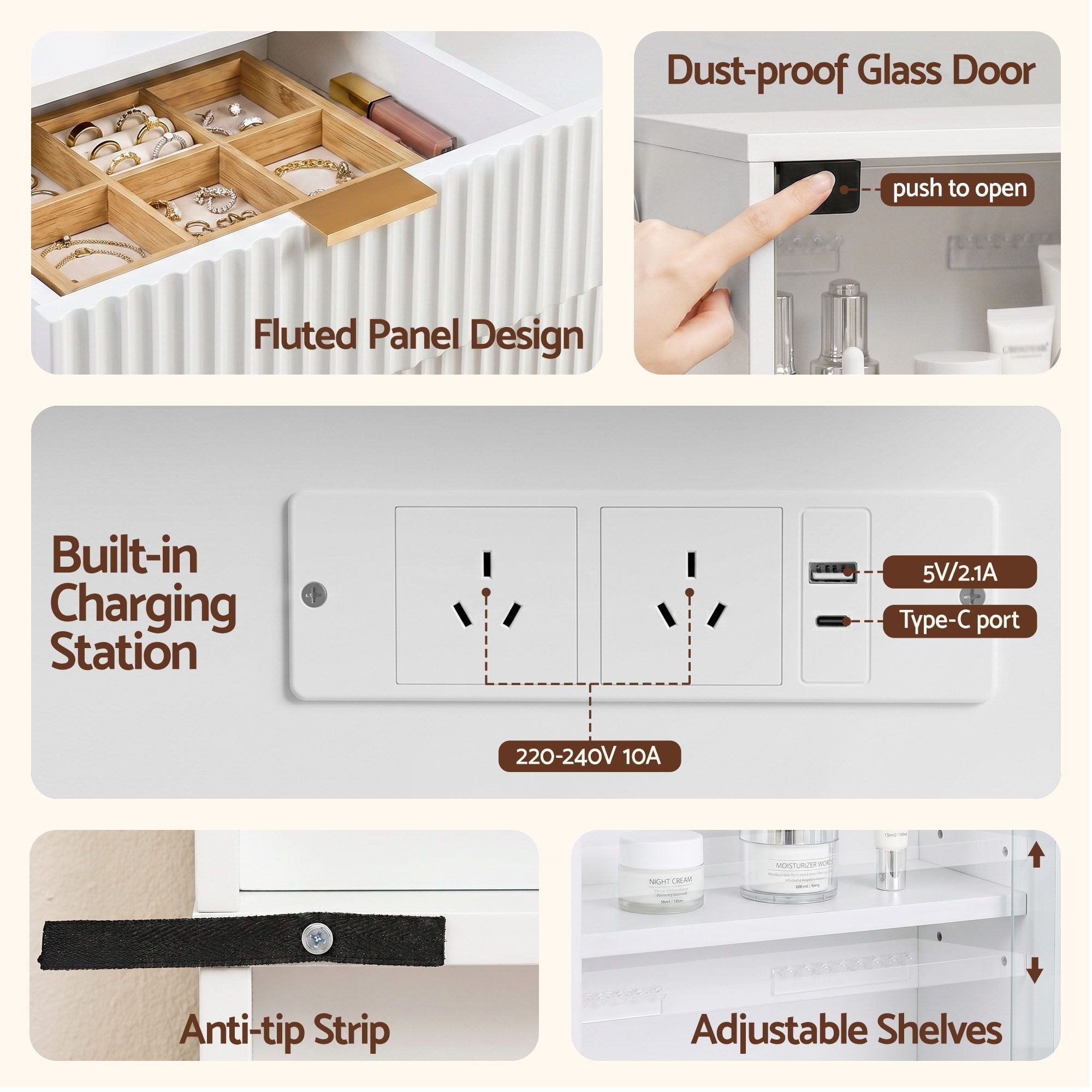 Artiss Dressing Table LED Vanity Desk Charging Station White FURNI-L-DRESS10-WH-AB