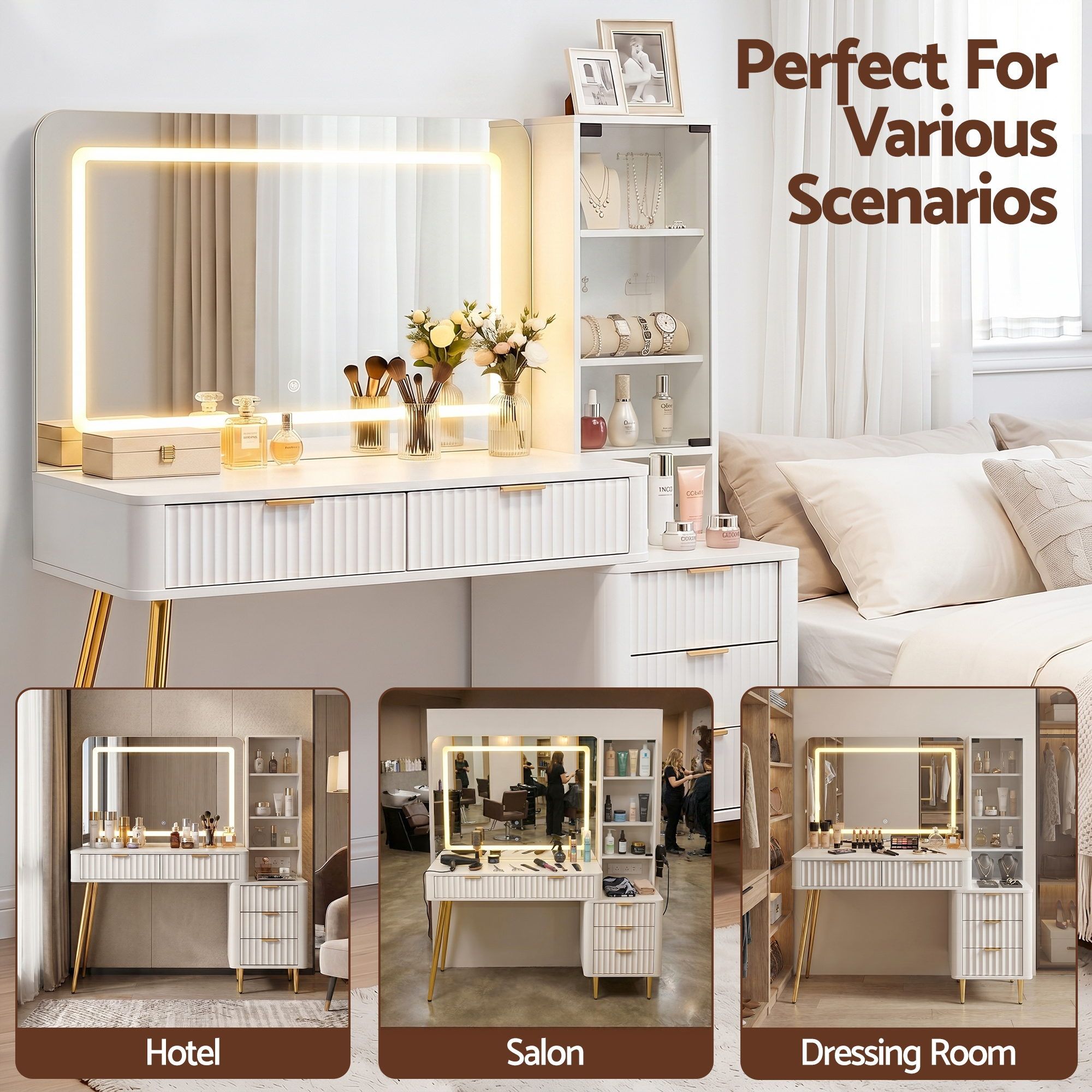 Artiss Dressing Table LED Vanity Desk Charging Station White FURNI-L-DRESS10-WH-AB