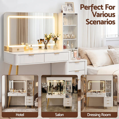 Artiss Dressing Table LED Vanity Desk Charging Station White FURNI-L-DRESS10-WH-AB