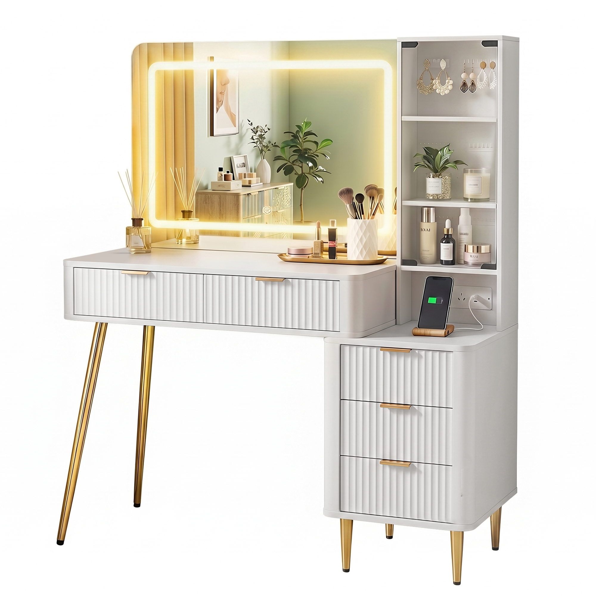 Artiss Dressing Table LED Vanity Desk Charging Station White FURNI-L-DRESS10-WH-AB