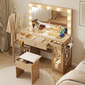 Artiss Dressing Table Vanity Desk Set LED Bulbs RGB Light Wood FURNI-L-DRESS11-WD-AB