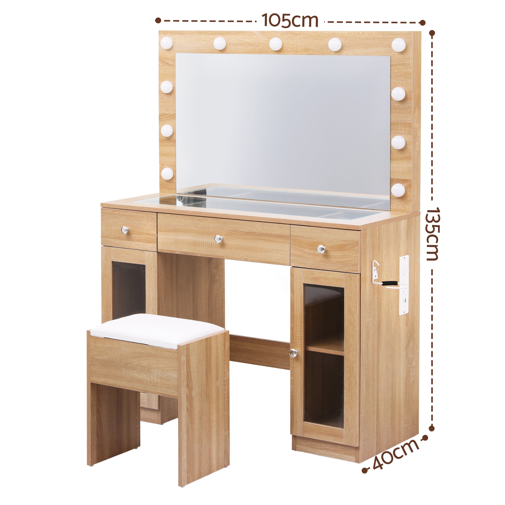 Artiss Dressing Table Vanity Desk Set LED Bulbs RGB Light Wood FURNI-L-DRESS11-WD-AB