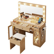 Artiss Dressing Table Vanity Desk Set LED Bulbs RGB Light Wood FURNI-L-DRESS11-WD-AB