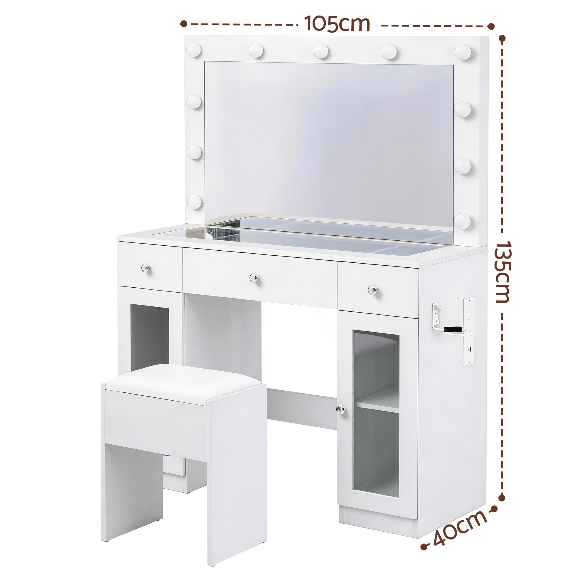 Artiss Dressing Table Vanity Desk Set LED Bulbs RGB Light White FURNI-L-DRESS11-WH-AB
