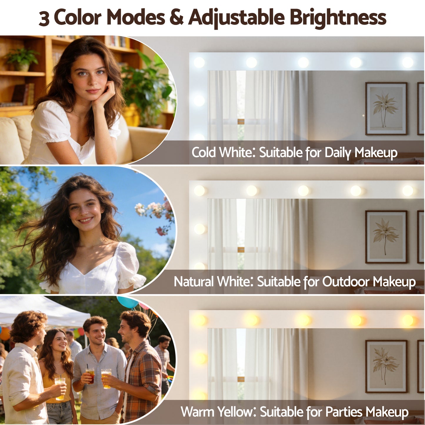 Artiss Dressing Table Vanity Desk Set LED Bulbs RGB Light White FURNI-L-DRESS11-WH-AB