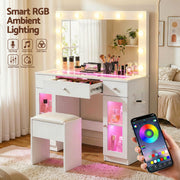 Artiss Dressing Table Vanity Desk Set LED Bulbs RGB Light White FURNI-L-DRESS11-WH-AB