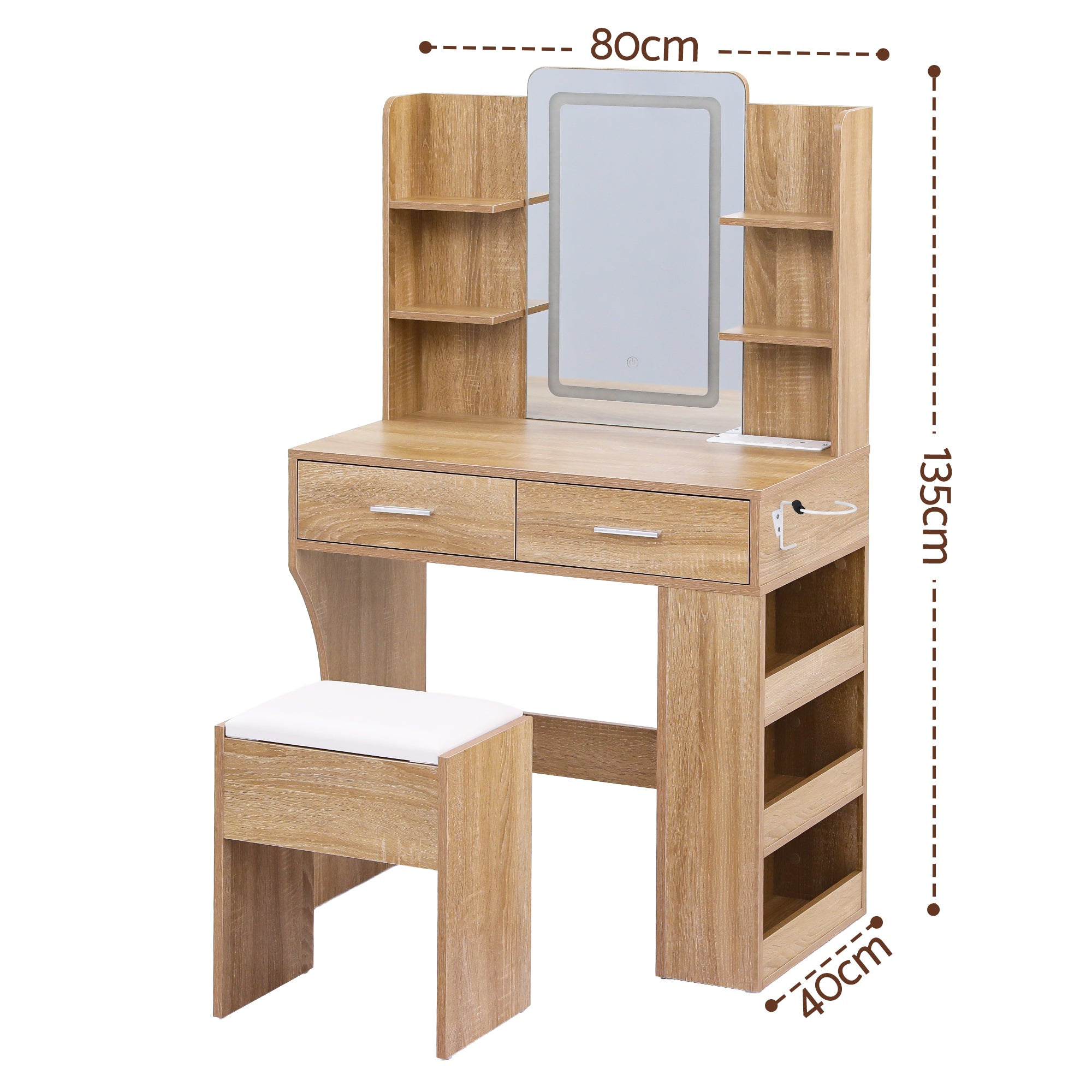 Artiss Dressing Table LED Vanity Desk Set Stool Wood FURNI-L-DRESS12-WD-AB