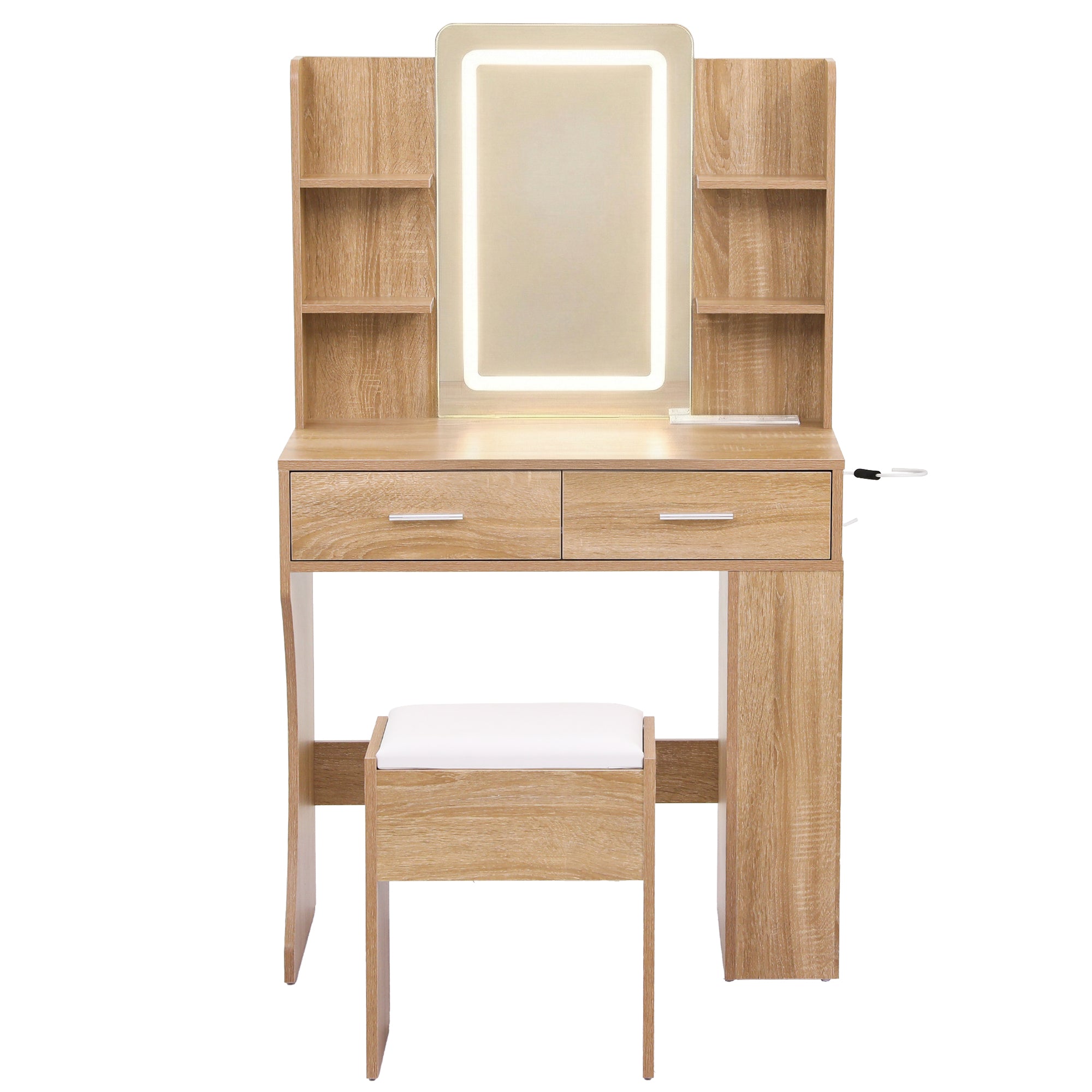 Artiss Dressing Table LED Vanity Desk Set Stool Wood FURNI-L-DRESS12-WD-AB