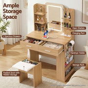 Artiss Dressing Table LED Vanity Desk Set Stool Wood FURNI-L-DRESS12-WD-AB