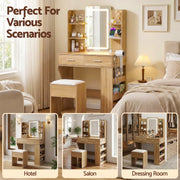 Artiss Dressing Table LED Vanity Desk Set Stool Wood FURNI-L-DRESS12-WD-AB