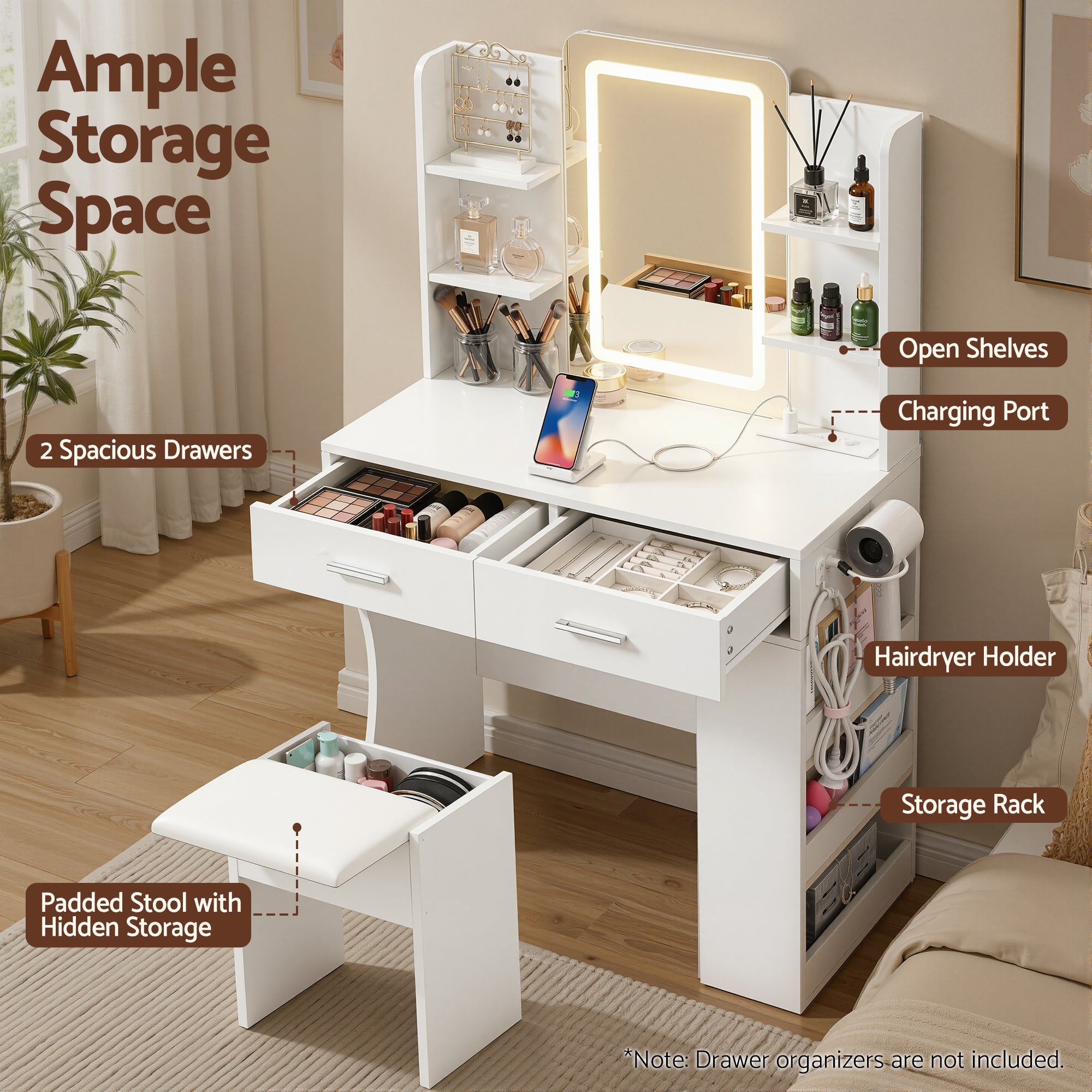 Artiss Dressing Table LED Vanity Desk Set Stool White FURNI-L-DRESS12-WH-AB