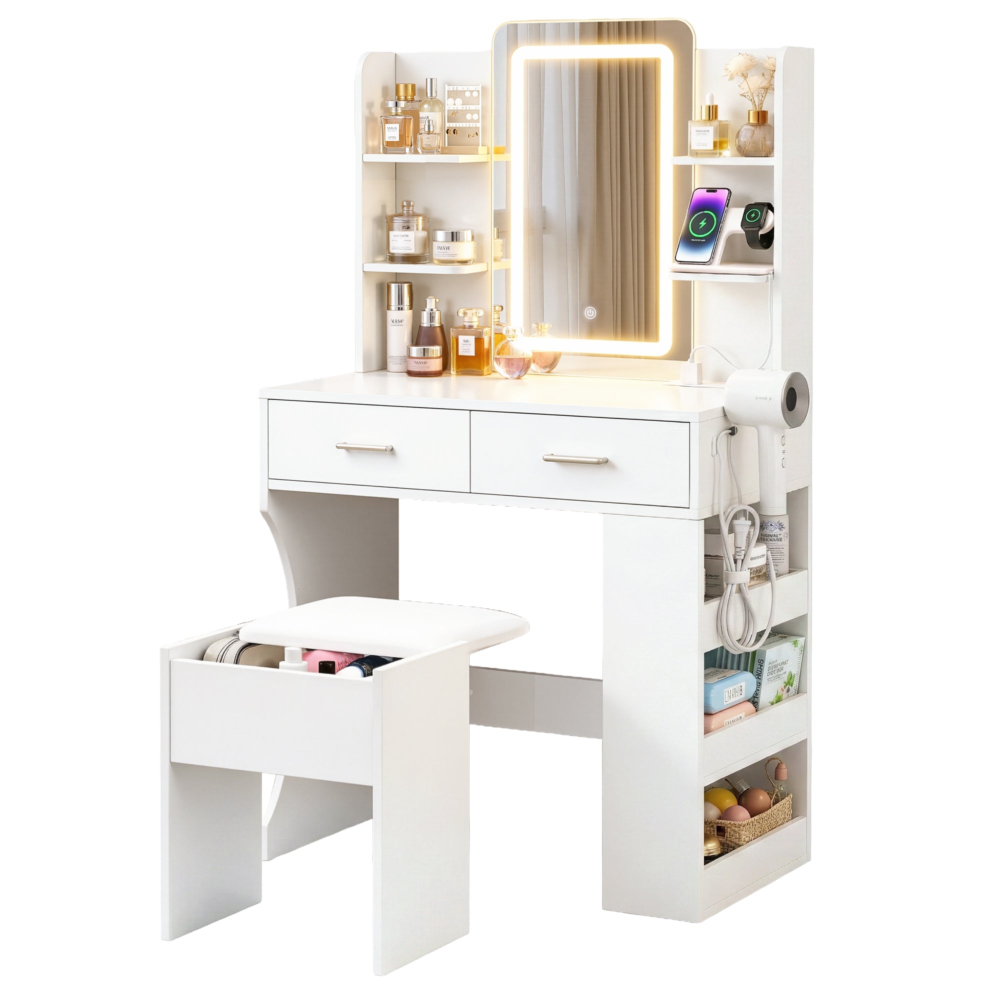 Artiss Dressing Table LED Vanity Desk Set Stool White FURNI-L-DRESS12-WH-AB