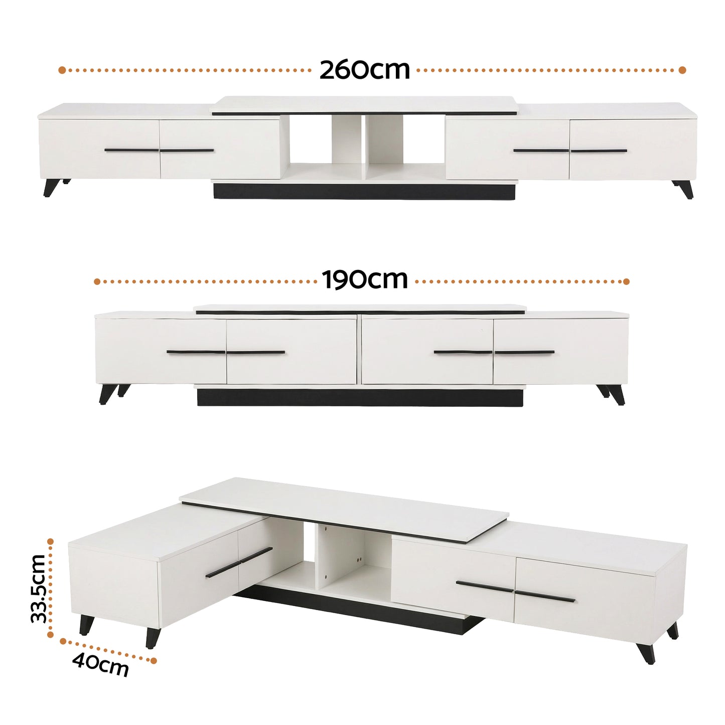 Artiss Extendable TV Cabinet Entertainment Unit Stand White FURNI-L-EXT-TV190-WH-ABC