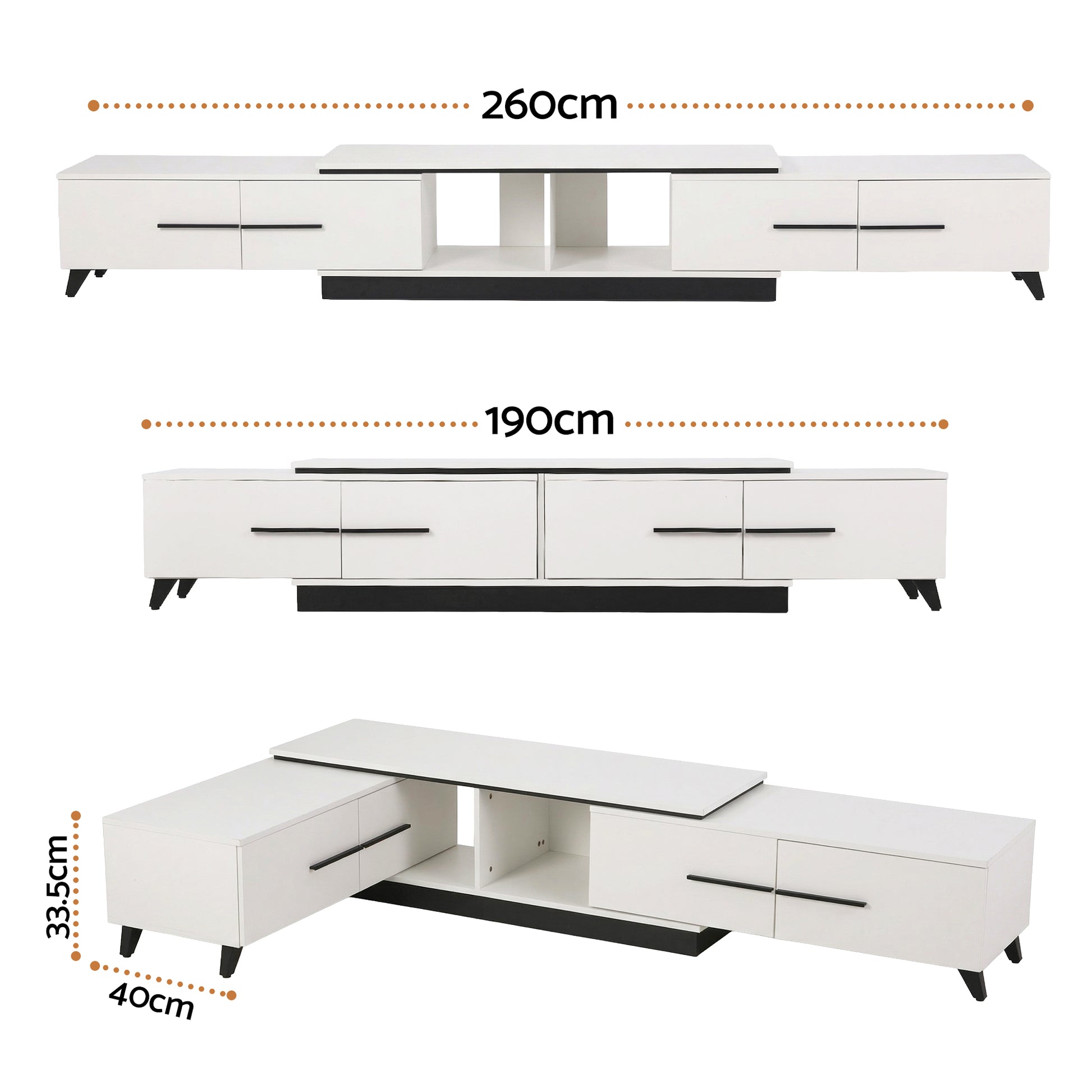 Artiss Extendable TV Cabinet Entertainment Unit Stand White FURNI-L-EXT-TV190-WH-ABC