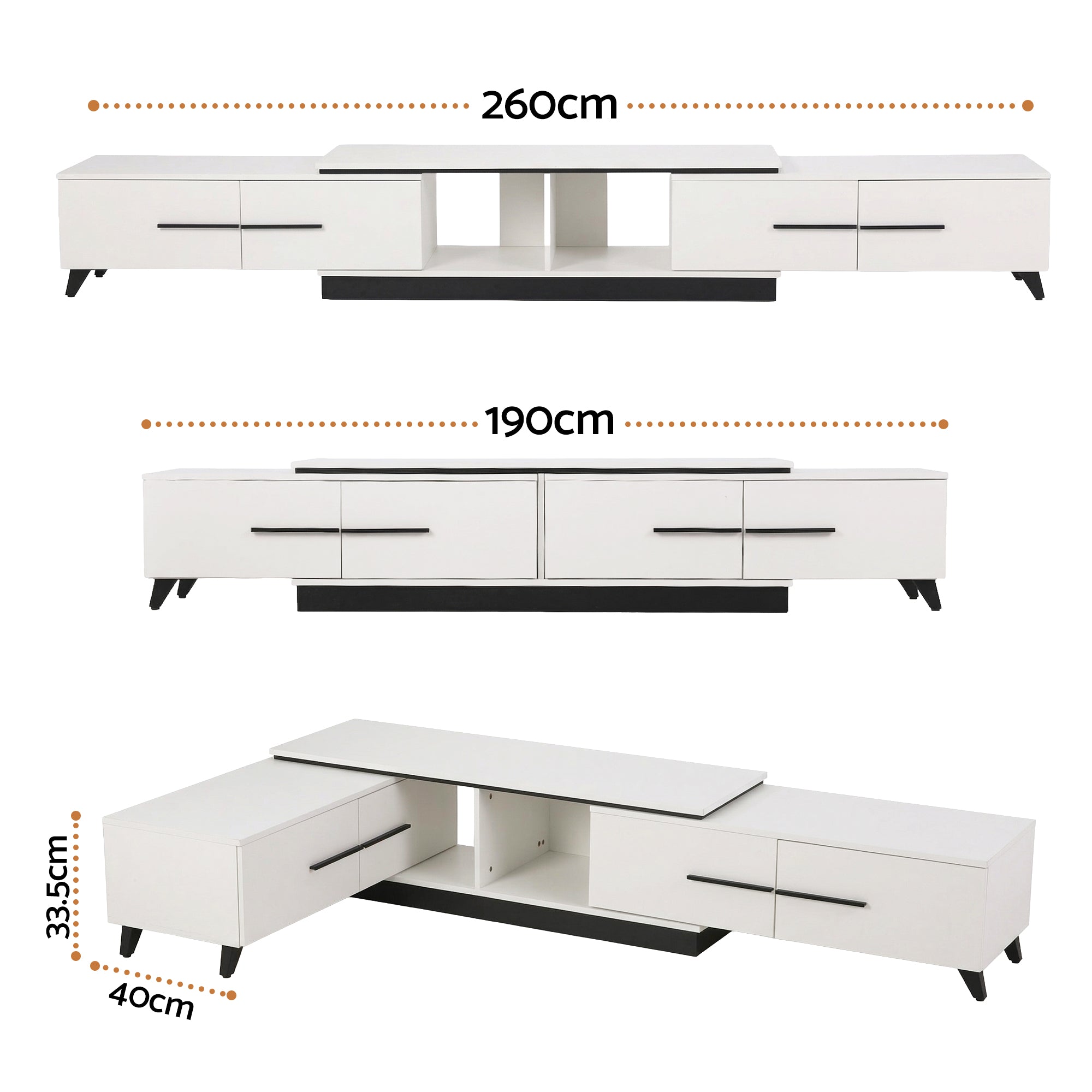 Artiss Extendable TV Cabinet Entertainment Unit Stand White FURNI-L-EXT-TV190-WH-ABC