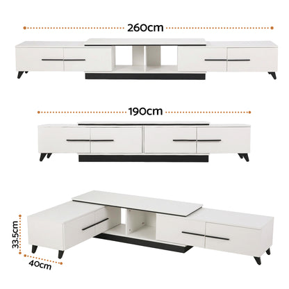 Artiss Extendable TV Cabinet Entertainment Unit Stand White FURNI-L-EXT-TV190-WH-ABC