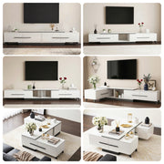 Artiss Extendable TV Cabinet Entertainment Unit Stand White FURNI-L-EXT-TV190-WH-ABC