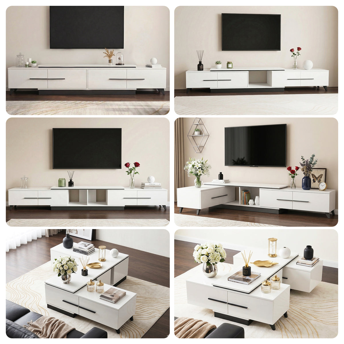 Artiss Extendable TV Cabinet Entertainment Unit Stand White FURNI-L-EXT-TV190-WH-ABC