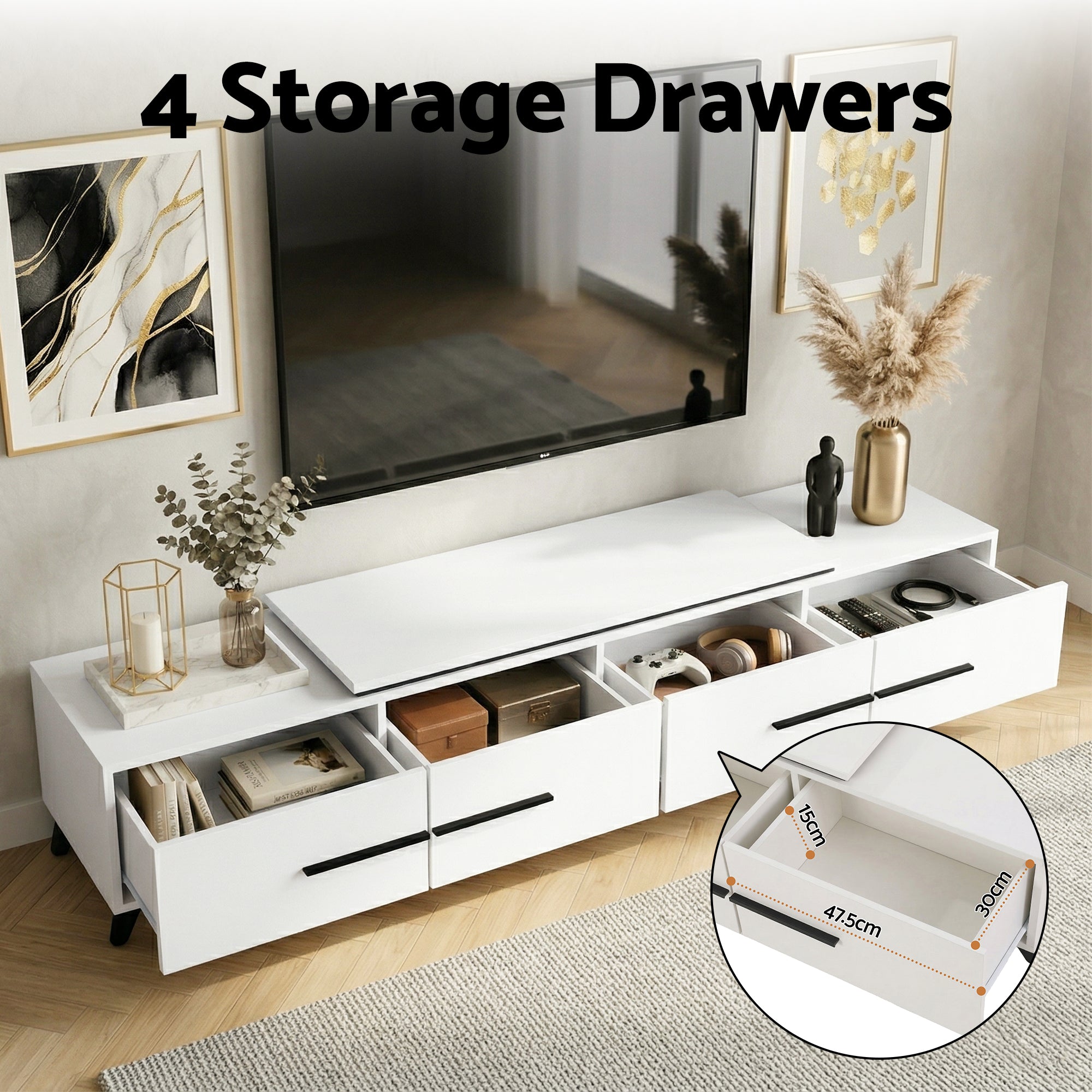 Artiss Extendable TV Cabinet Entertainment Unit Stand White FURNI-L-EXT-TV190-WH-ABC