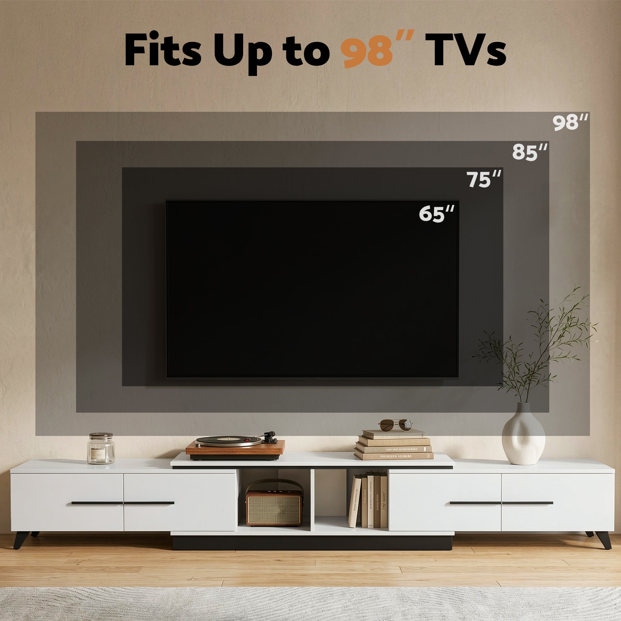 Artiss Extendable TV Cabinet Entertainment Unit Stand White FURNI-L-EXT-TV190-WH-ABC