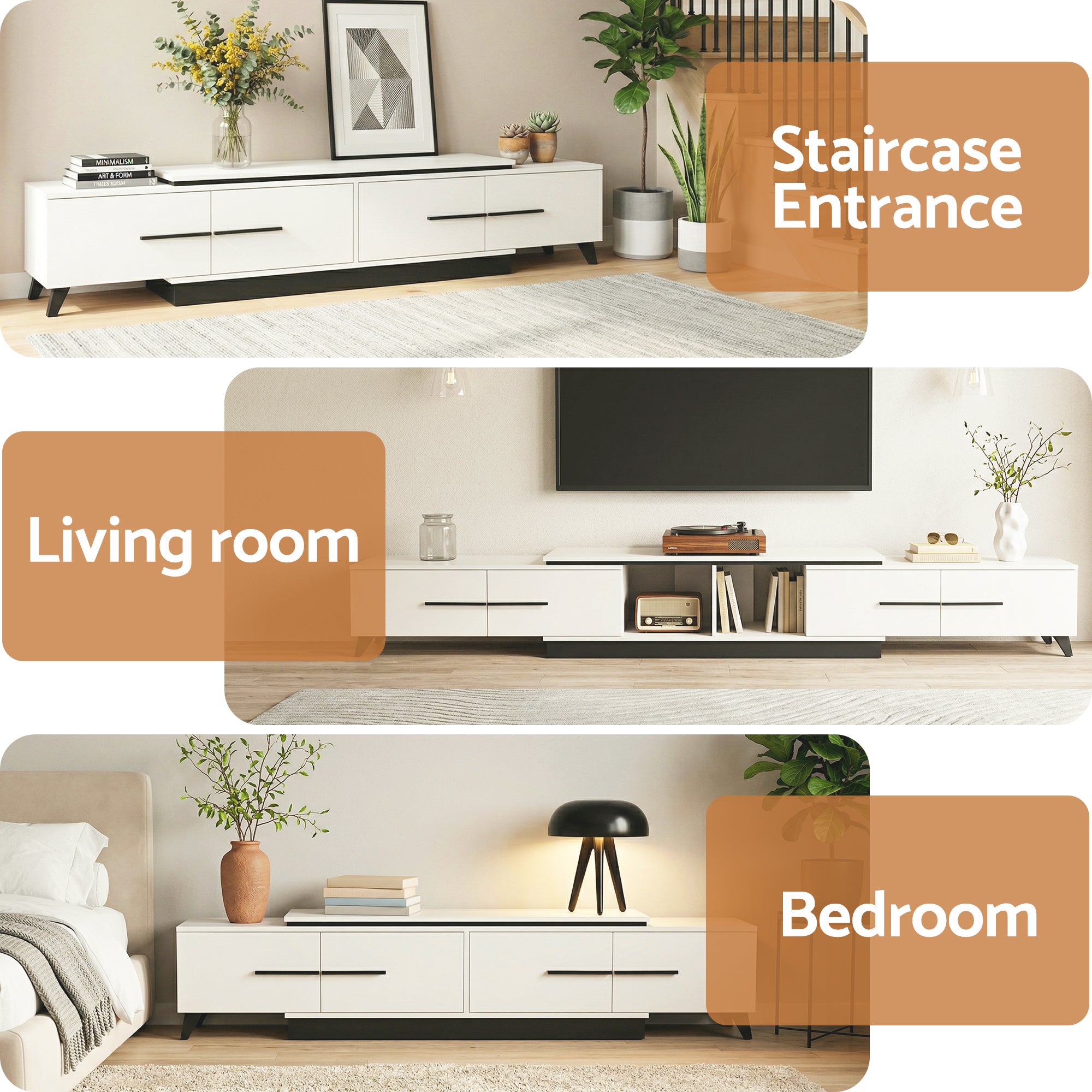 Artiss Extendable TV Cabinet Entertainment Unit Stand White FURNI-L-EXT-TV190-WH-ABC