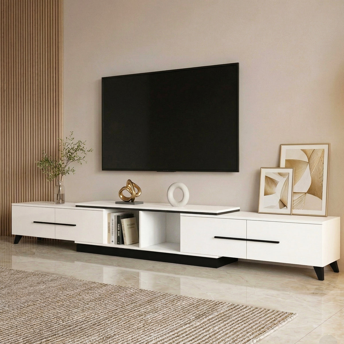 Artiss Extendable TV Cabinet Entertainment Unit Stand White FURNI-L-EXT-TV190-WH-ABC