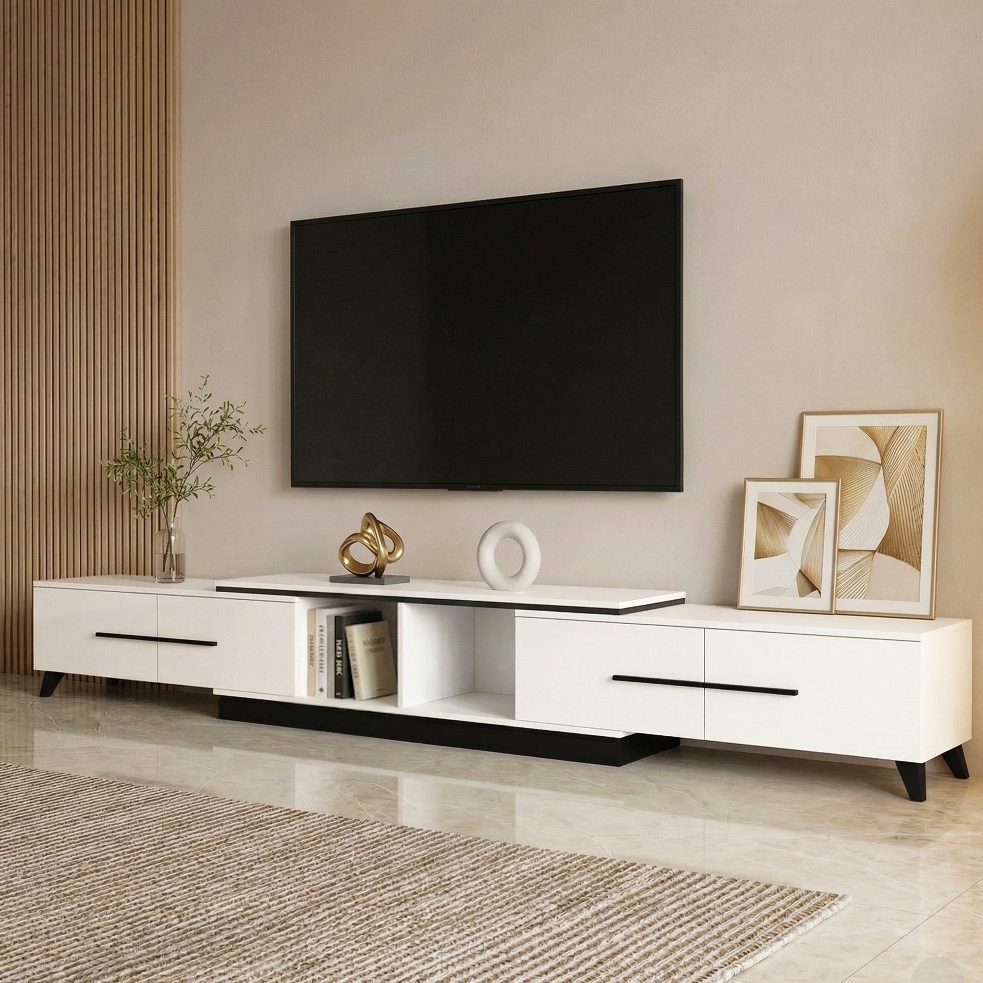 Artiss Extendable TV Cabinet Entertainment Unit Stand White FURNI-L-EXT-TV190-WH-ABC