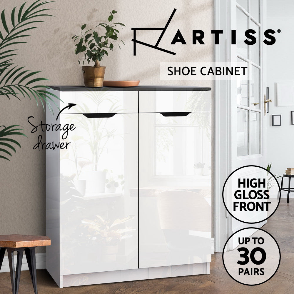 Artiss Shoe Rack Cabinet 30 Pairs White Eve FURNI-L-GS-SHOE01-WHBK-AB