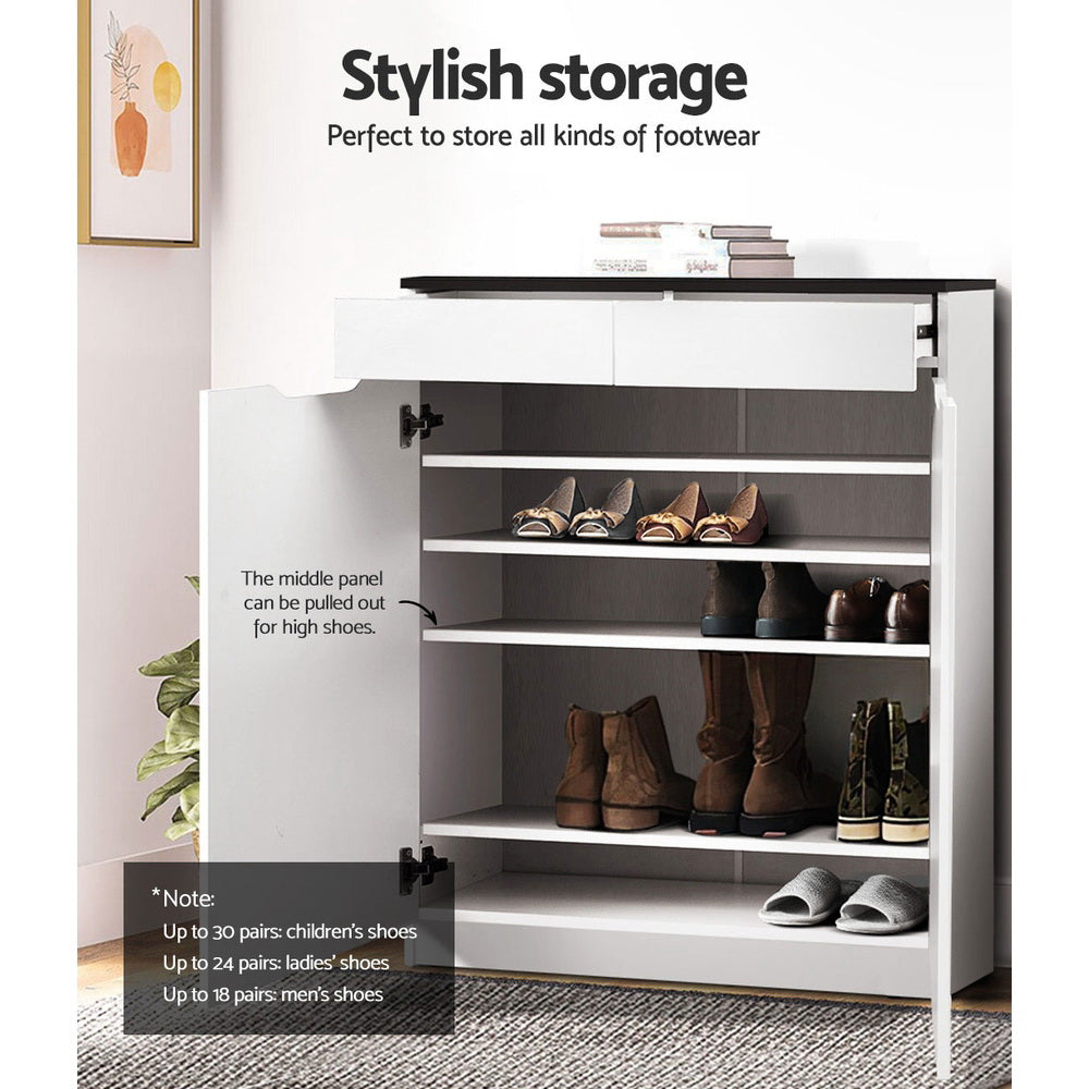 Artiss Shoe Rack Cabinet 30 Pairs White Eve FURNI-L-GS-SHOE01-WHBK-AB