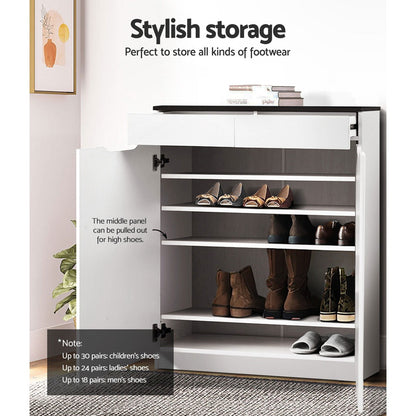 Artiss Shoe Rack Cabinet 30 Pairs White Eve FURNI-L-GS-SHOE01-WHBK-AB