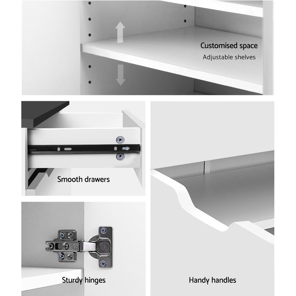 Artiss Shoe Rack Cabinet 30 Pairs White Eve FURNI-L-GS-SHOE01-WHBK-AB