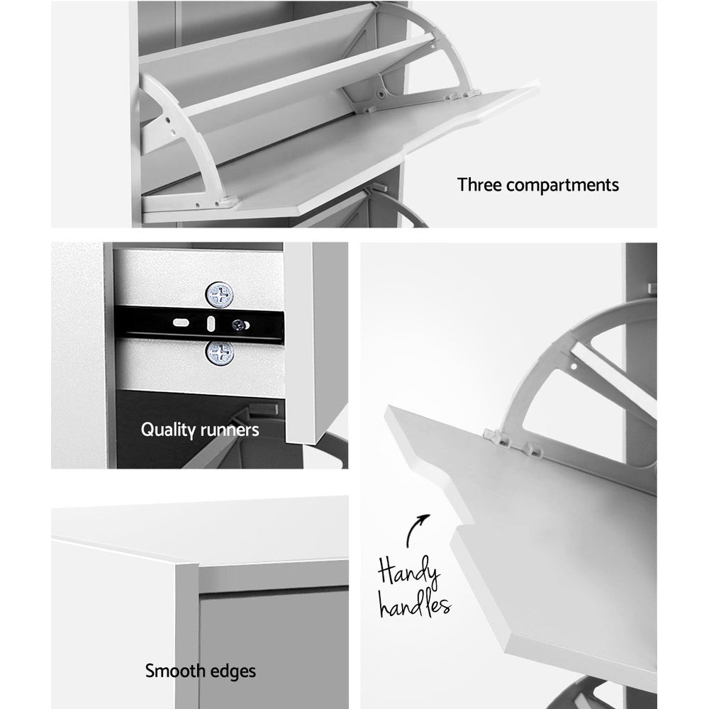 Artiss Shoe Rack Cabinet 24 Pairs White Luna FURNI-L-GS-SHOE02-WH-AB