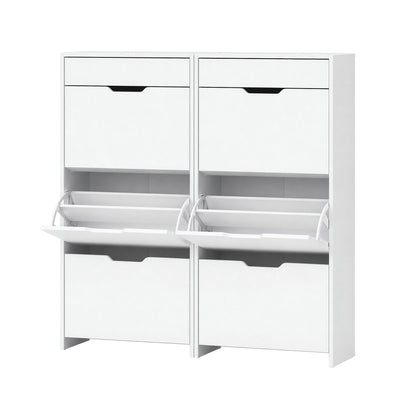 Artiss 2x Shoe Cabinet Organiser 3 Flip Drawer High Gloss White FURNI-L-GS-SHOE02-WHX2